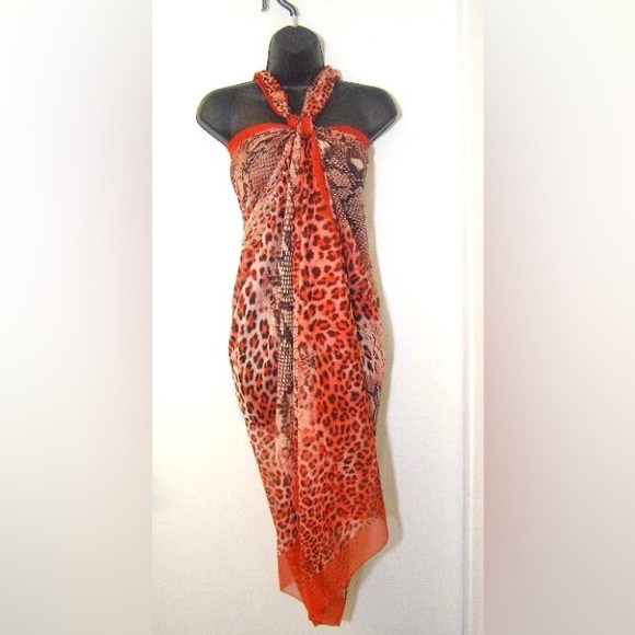 Italian red long or short pareo sarongs wrap python animal print 160125/8 - Picture 3 of 4